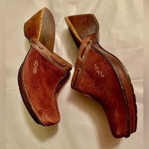 Timberland Real Suede Leather Clog Square Toe Wood Mules Purple 8